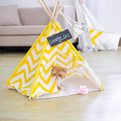 Yellow five poles pet tent dog sleep small house