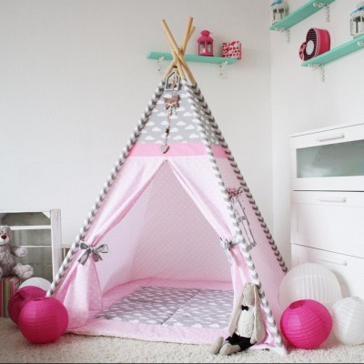 Lovely pink children's tents for girl to play toys